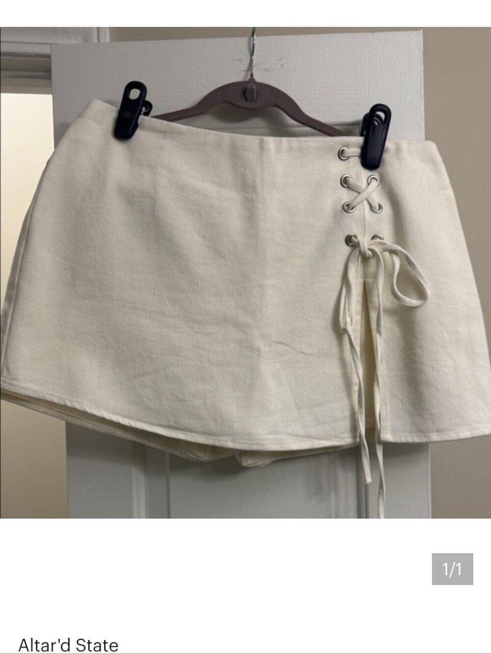 Altar'd State Ivory Lace-Up Mini Skort